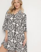 defox Rochie Din Bumbac Alb-Negru Cloș cu Nasturi Janisse