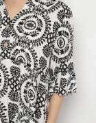 defox Rochie Din Bumbac Alb-Negru Cloș cu Nasturi Janisse