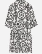 defox Rochie Din Bumbac Alb-Negru Cloș cu Nasturi Janisse