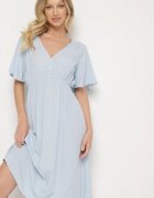 defox Rochie din bumbac albastru deschis cu croi evazat Liranelle