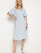 defox Rochie din bumbac albastru deschis cu croi evazat Liranelle