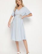 defox Rochie din bumbac albastru deschis cu croi evazat Liranelle
