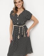 defox Rochie din bumbac Neagră cu elastic în talie și volănaș Romilla