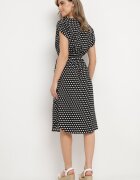 defox Rochie din bumbac Neagră cu elastic în talie și volănaș Romilla