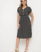 defox Rochie din bumbac Neagră cu elastic în talie și volănaș Romilla
