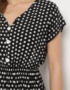defox Rochie din bumbac Neagră cu elastic în talie și volănaș Romilla
