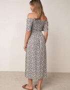 defox Rochie din bumbac tip bardot cu model vegetal și parte superioară încrețită Mothesa Neagră