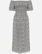 defox Rochie din bumbac tip bardot cu model vegetal și parte superioară încrețită Mothesa Neagră