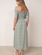 defox Rochie din bumbac tip bardot cu model vegetal și parte superioară încrețită Mothesa Verde