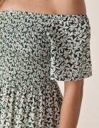 defox Rochie din bumbac tip bardot cu model vegetal și parte superioară încrețită Mothesa Verde