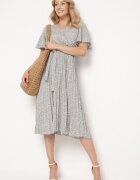 defox Rochie Evazată Albastră cu elastic în talie și curea textilă Prissa