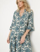 defox Rochie evazată Bleumarin-bej din bumbac cu volane cu imprimeu ornamental Lanoreth