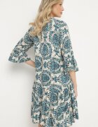 defox Rochie evazată Bleumarin-bej din bumbac cu volane cu imprimeu ornamental Lanoreth