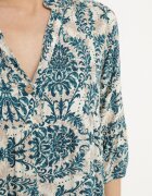 defox Rochie evazată Bleumarin-bej din bumbac cu volane cu imprimeu ornamental Lanoreth