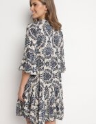 defox Rochie evazată bleumarin din bumbac cu volane cu model ornamental Lanoreth