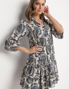 defox Rochie evazată bleumarin din bumbac cu volane cu model ornamental Lanoreth