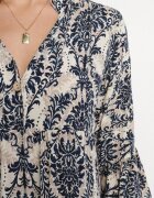 defox Rochie evazată bleumarin din bumbac cu volane cu model ornamental Lanoreth