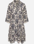 defox Rochie evazată bleumarin din bumbac cu volane cu model ornamental Lanoreth