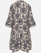 defox Rochie evazată bleumarin din bumbac cu volane cu model ornamental Lanoreth