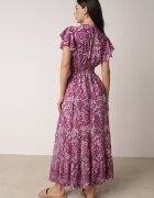 defox Rochie evazată tip plic violetă din bumbac cu model Paisley cu elastic în talie Zonne