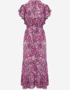 defox Rochie evazată tip plic violetă din bumbac cu model Paisley cu elastic în talie Zonne