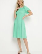 defox Rochie evazată verde deschis de bumbac cu mâneci bufante și top elastic Veliova
