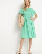 defox Rochie evazată verde deschis de bumbac cu mâneci bufante și top elastic Veliova