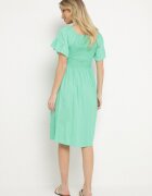 defox Rochie evazată verde deschis de bumbac cu mâneci bufante și top elastic Veliova