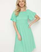 defox Rochie evazată verde deschis de bumbac cu mâneci bufante și top elastic Veliova