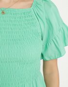 defox Rochie evazată verde deschis de bumbac cu mâneci bufante și top elastic Veliova