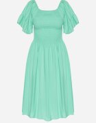 defox Rochie evazată verde deschis de bumbac cu mâneci bufante și top elastic Veliova