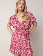 defox Rochie Fucsia Cloș de bumbac cu elastic în talie și volane Nelsea