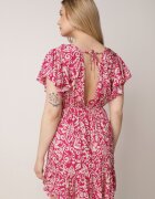 defox Rochie Fucsia Cloș de bumbac cu elastic în talie și volane Nelsea