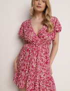 defox Rochie Fucsia Cloș de bumbac cu elastic în talie și volane Nelsea