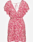 defox Rochie Fucsia Cloș de bumbac cu elastic în talie și volane Nelsea
