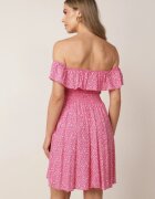 defox Rochie fucsia de bumbac cu decolteu spaniol și partea superioară încrețită cu imprimeu floral Samorea