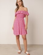 defox Rochie fucsia de bumbac cu decolteu spaniol și partea superioară încrețită cu imprimeu floral Samorea