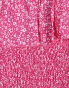 defox Rochie fucsia de bumbac cu decolteu spaniol și partea superioară încrețită cu imprimeu floral Samorea