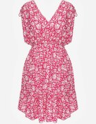 defox Rochie Fucsia din bumbac cu bretele cu elastic și nasturi cu elastic în talie Tesria