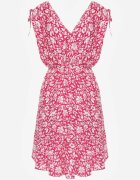 defox Rochie Fucsia din bumbac cu bretele cu elastic și nasturi cu elastic în talie Tesria