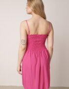 defox Rochie Fucsia din Bumbac cu Bretele și Decolteu Încrețit Krisele