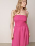 defox Rochie Fucsia din Bumbac cu Bretele și Decolteu Încrețit Krisele