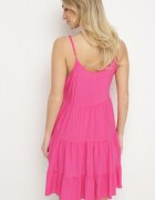 defox Rochie fucsia evazată din bumbac cu bretele cu volane Lilivane