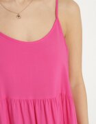 defox Rochie fucsia evazată din bumbac cu bretele cu volane Lilivane