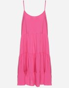 defox Rochie fucsia evazată din bumbac cu bretele cu volane Lilivane