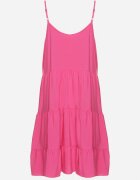 defox Rochie fucsia evazată din bumbac cu bretele cu volane Lilivane