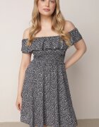 defox Rochie Granat din bumbac cu decolteu spaniol și top încrețit cu flori Samorea
