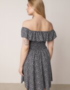 defox Rochie Granat din bumbac cu decolteu spaniol și top încrețit cu flori Samorea