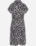 defox Rochie Gri-Neagră din bumbac tip cămașă cu buzunare cu imprimeu leopard Iffanea