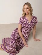 defox Rochie Mov închis din bumbac cu decolteu în V încheiată cu nasturi cu elastic în talie Kelea